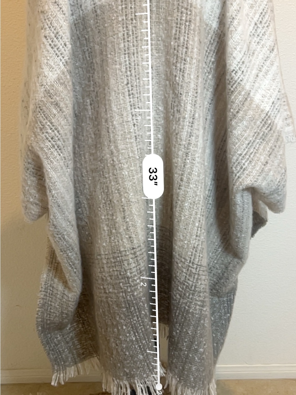 Cejon Cream Knit Poncho Wrap Fringe Super Soft Shawl Blanket one Size Boho - Picture 3 of 6